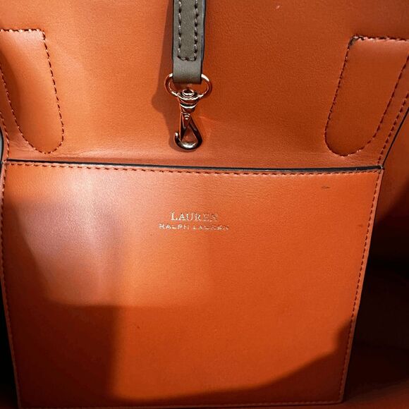 LAUREN Ralph Lauren Dryden Marcy Satchel Large Field Brown/Orange - Picture 12 of 12